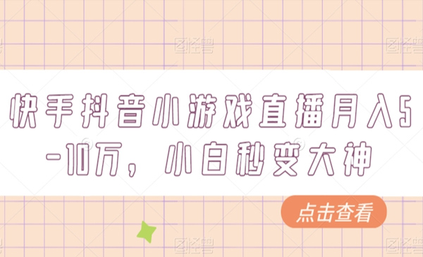快手抖音小游戏直播月入5-10万，小白秒变大神