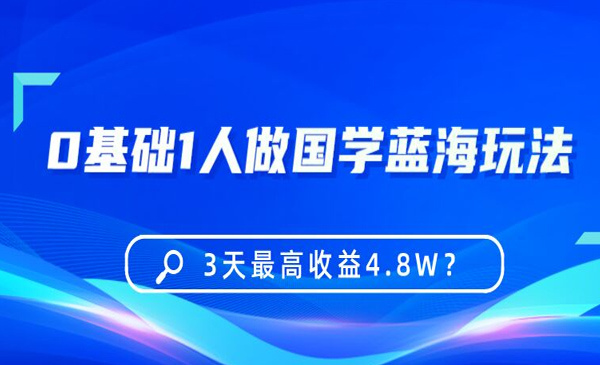 包工头i系列课程之第54：0基础1人做国学蓝海玩法，3天最高收益4.8W？