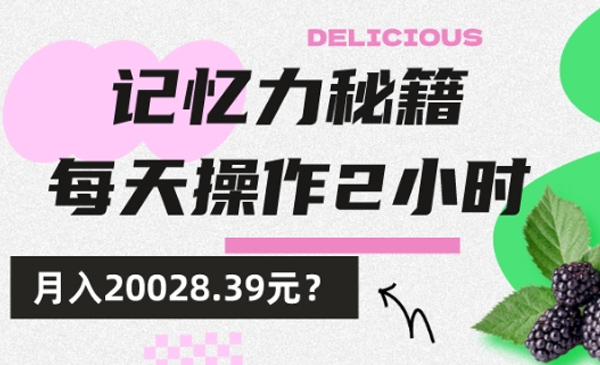 包工头i系列课程之第53：1个粉丝靠「记忆力秘籍」每天操作2小时，月入20028.39元？